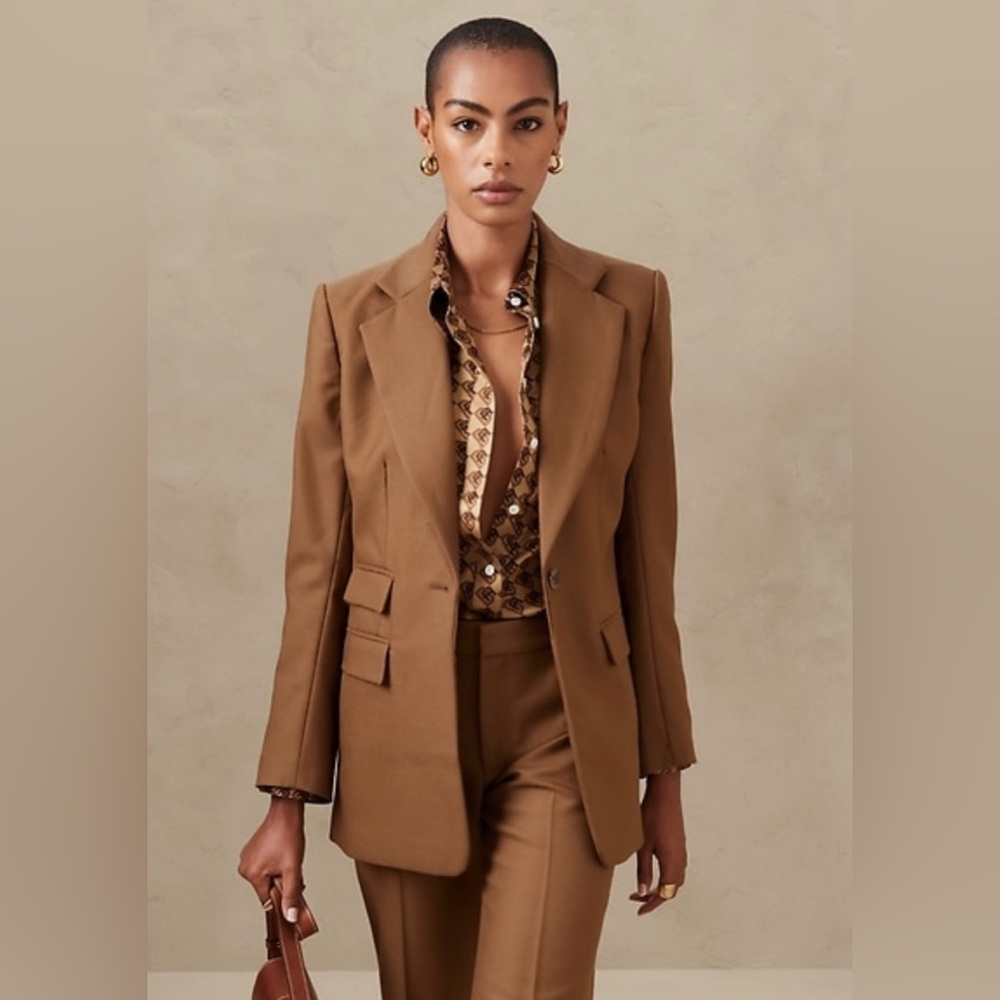 NWOT Banana Republic Lido Cinnamon Brown Sculpted Blazer Wool Size 10